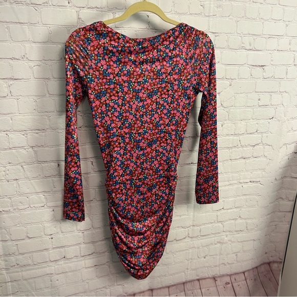 AFRM NEW Corinne Cutout side shirred knit mini dress red ditsy Medium coquette - Picture 9 of 13